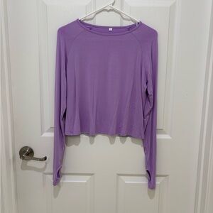 Lavender / Lilac Long Sleeve Women's athletic leisure wear crop Top